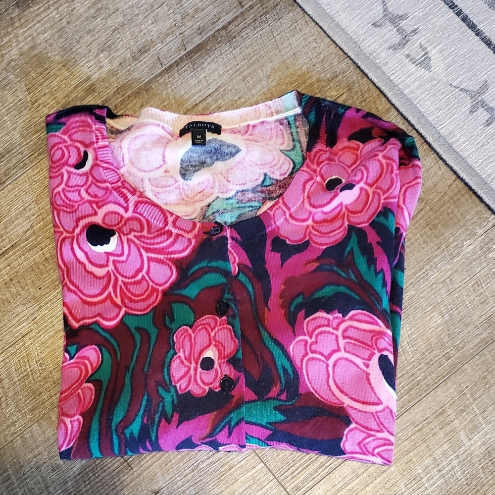 Talbots Pink Floral Cardigan⚜️💖⚜️Medium